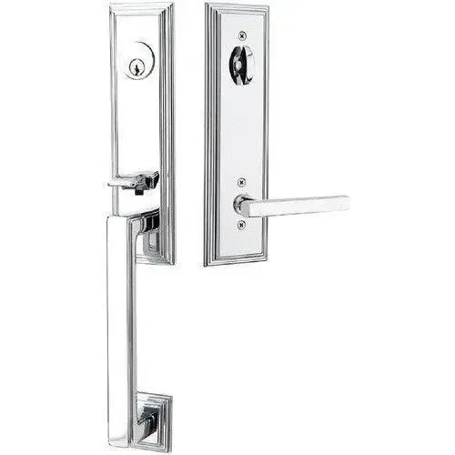 Emtek Wilshire Tubular Entrance Handleset With Freestone Lever in Polished Chrome finish