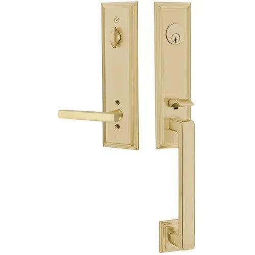 Emtek Wilshire Tubular Entrance Handleset With Freestone Lever Satin Brass