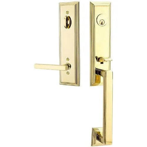 Emtek Wilshire Tubular Entrance Handleset With Freestone Lever Unlacquered Brass