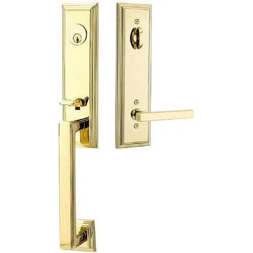 Emtek Wilshire Tubular Entrance Handleset With Freestone Lever Unlacquered Brass