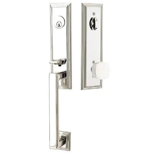 EmtekEmtek Wilshire Tubular Entrance Handleset With Freestone Square Knob in 