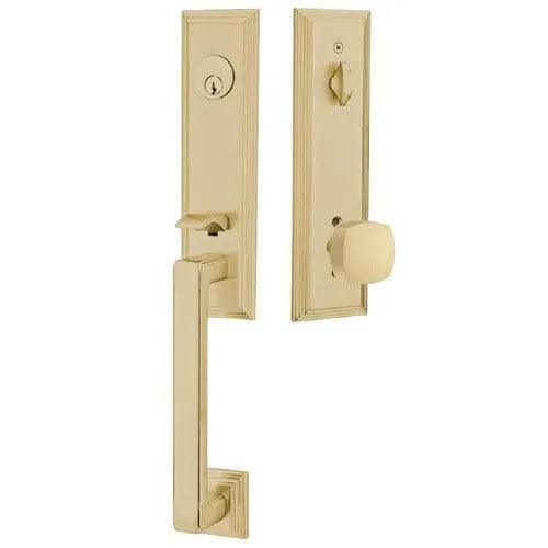 EmtekEmtek Wilshire Tubular Entrance Handleset With Freestone Square Knob in 