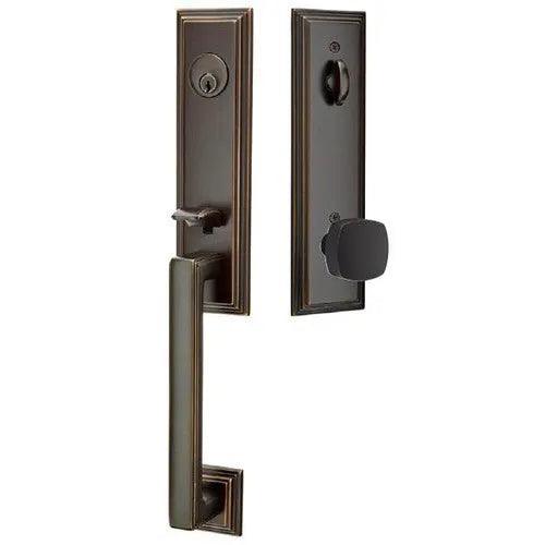 EmtekEmtek Wilshire Tubular Entrance Handleset With Freestone Square Knob in 