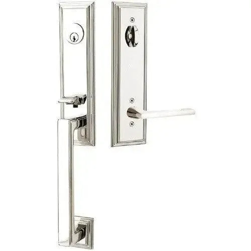 Emtek Wilshire Tubular Entrance Handleset With Helios Lever in Lifetime Polished Nickel finish