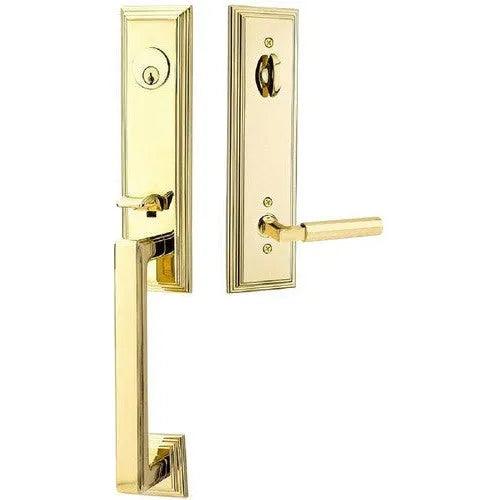 Emtek Wilshire Tubular Entrance Handleset With Hercules Lever Unlacquered Brass