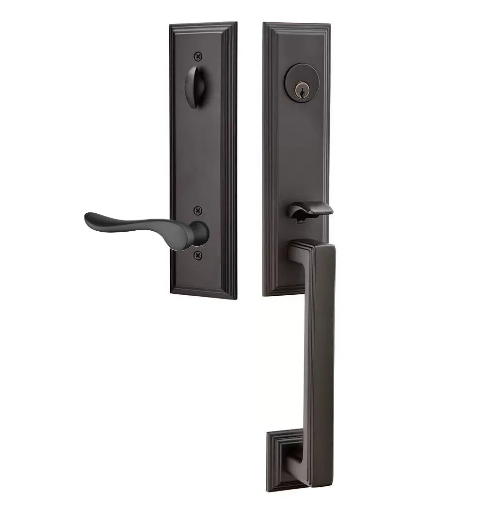 Emtek Wilshire Tubular Entrance Handleset with Luzern Lever in Flat Black finish