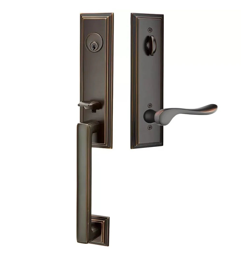 Emtek Wilshire Tubular Entrance Handleset with Luzern Lever in Oil Rubbed Bronze finish