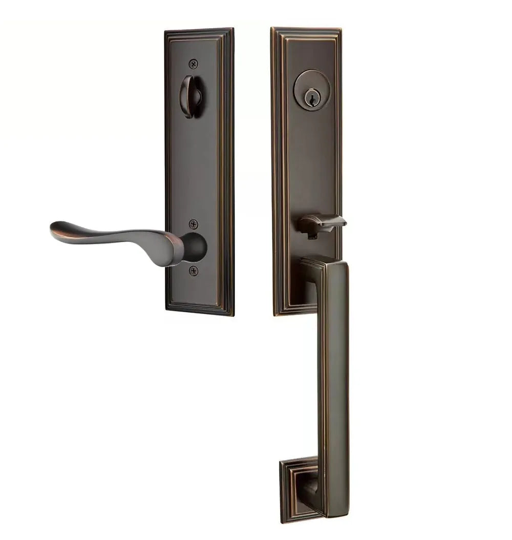 Emtek Wilshire Tubular Entrance Handleset with Luzern Lever in Oil Rubbed Bronze finish
