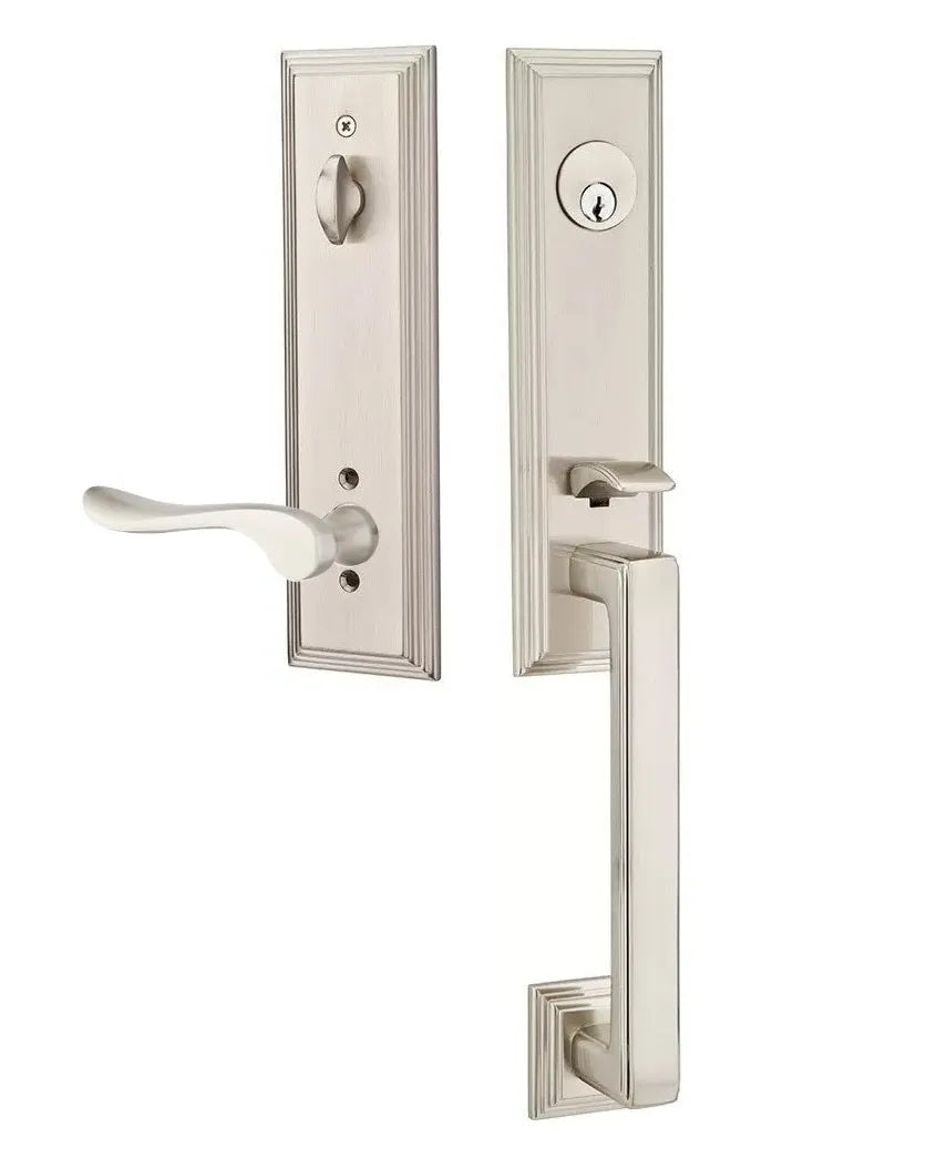 Emtek Wilshire Tubular Entrance Handleset with Luzern Lever in Satin Nickel finish