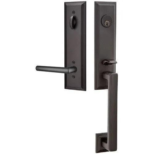 Emtek Wilshire Tubular Entrance Handleset With Stuttgart Lever Flat Black