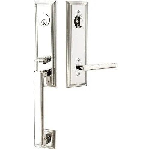 Emtek Wilshire Tubular Entrance Handleset With Stuttgart Lever Lifetime Polished Nickel