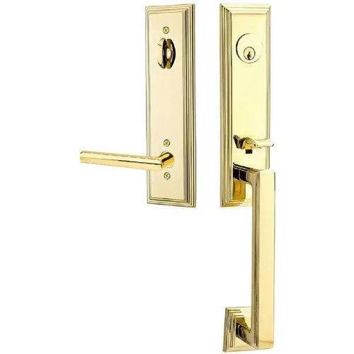 Emtek Wilshire Tubular Entrance Handleset With Stuttgart Lever Unlacquered Brass