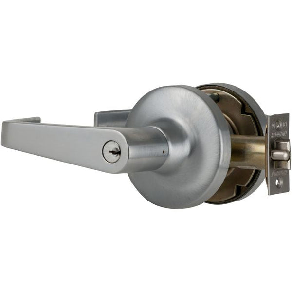 Falcon T Series Storeroom Dane Lever Lock With C Keyway in Satin Chrome finish