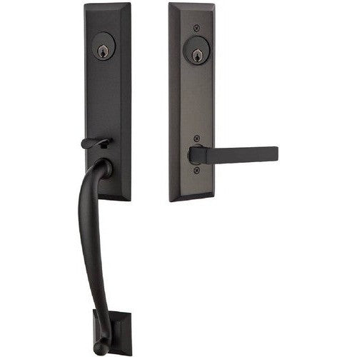 Emtek Adams Tubular Entrance Handleset With Dumont Lever in Flat Black finish