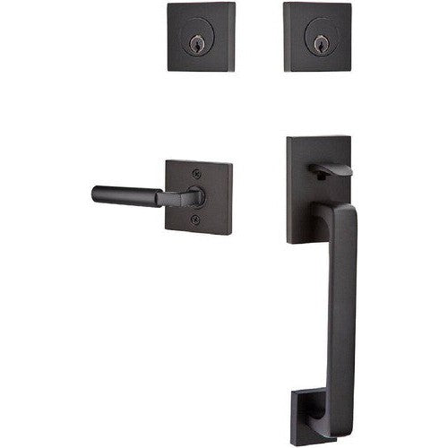 Emtek Baden Entrance Handleset With Hercules Lever in Flat Black finish