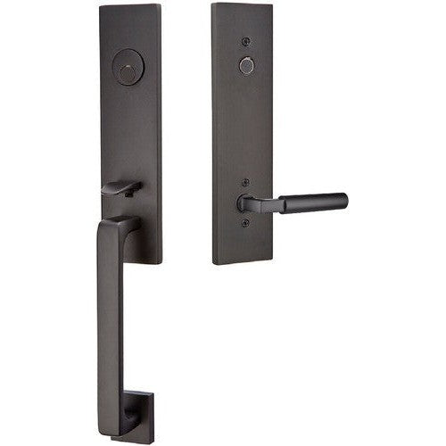 Emtek Davos Tubular Entrance Handleset With Hercules Lever in Flat Black finish