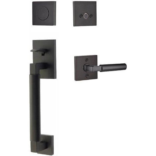 Emtek Hercules Smooth Sectional Tubular Entry Set with Hercules Lever in Flat Black finish