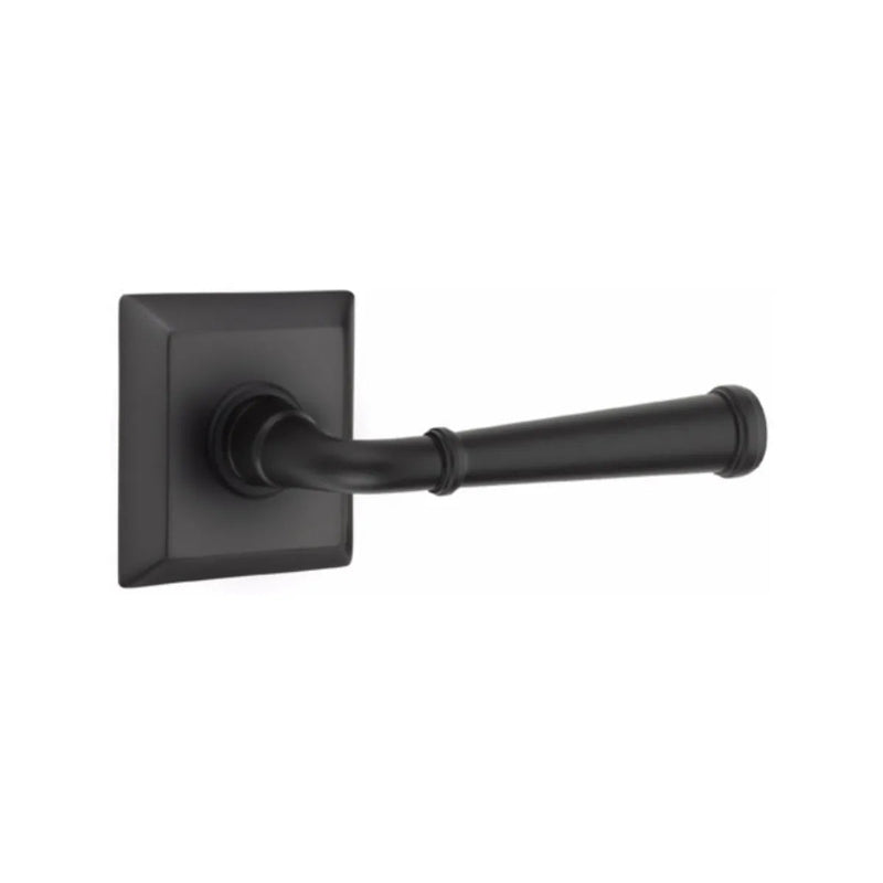 The Emtek Merrimack Lever with Quincy Rosette in Flat Black finish