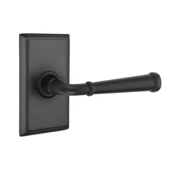 The Emtek Merrimack Lever With Rectangular Rosette in Flat Black finish