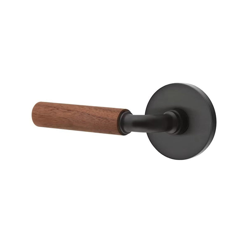 Emtek Select R-Bar Dark Walnut Lever with Disk Rosette in Flat Black finish