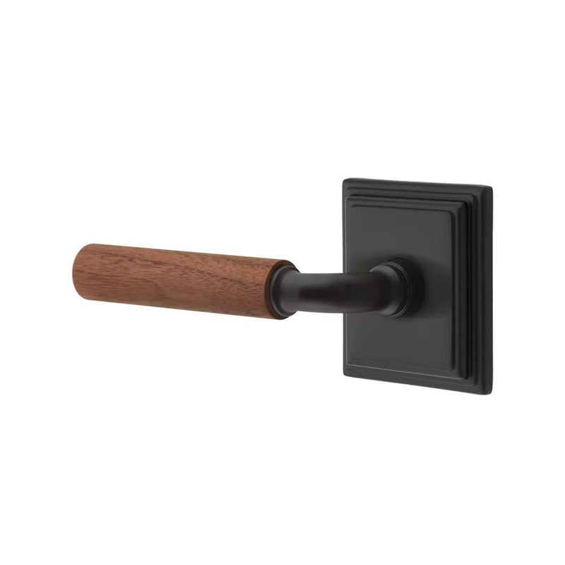 Emtek Select R-Bar Dark Walnut Lever with Wilshire Rosette in Flat Black finish