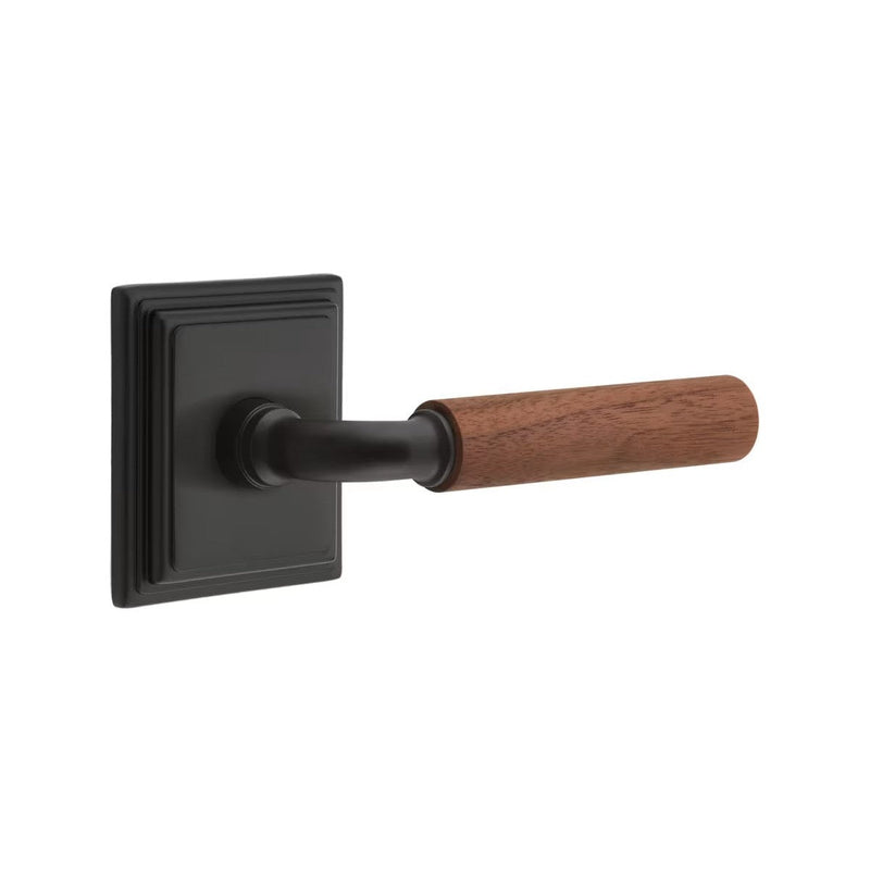 Emtek Select R-Bar Dark Walnut Lever with Wilshire Rosette in Flat Black finish