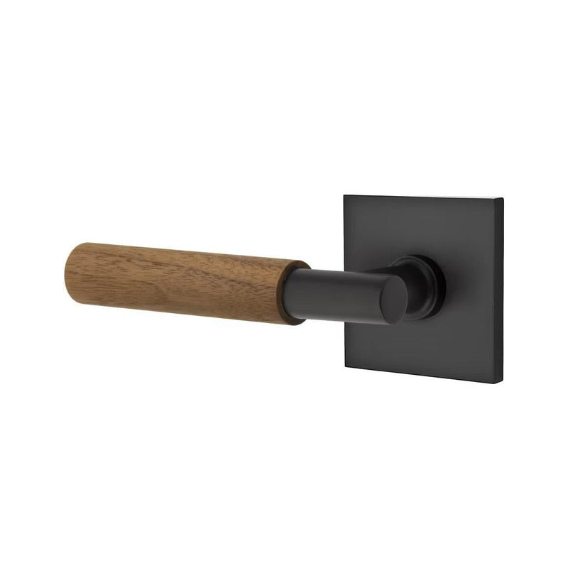 Emtek Select T-Bar Dark Walnut Lever with Square Rosette in Flat Black finish