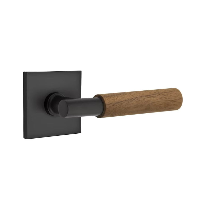 Emtek Select T-Bar Dark Walnut Lever with Square Rosette in Flat Black finish