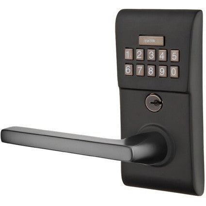 Emtek Modern Electronic Keypad Leverset with Helios Lever in Flat Black finish