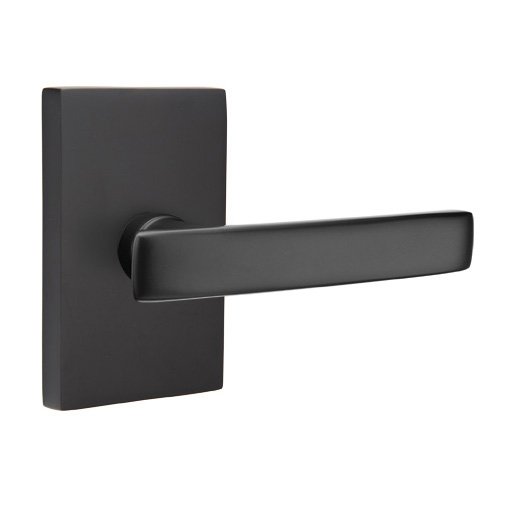 Emtek Geneva Lever with Modern Rectangular Rosette in Flat Black finish