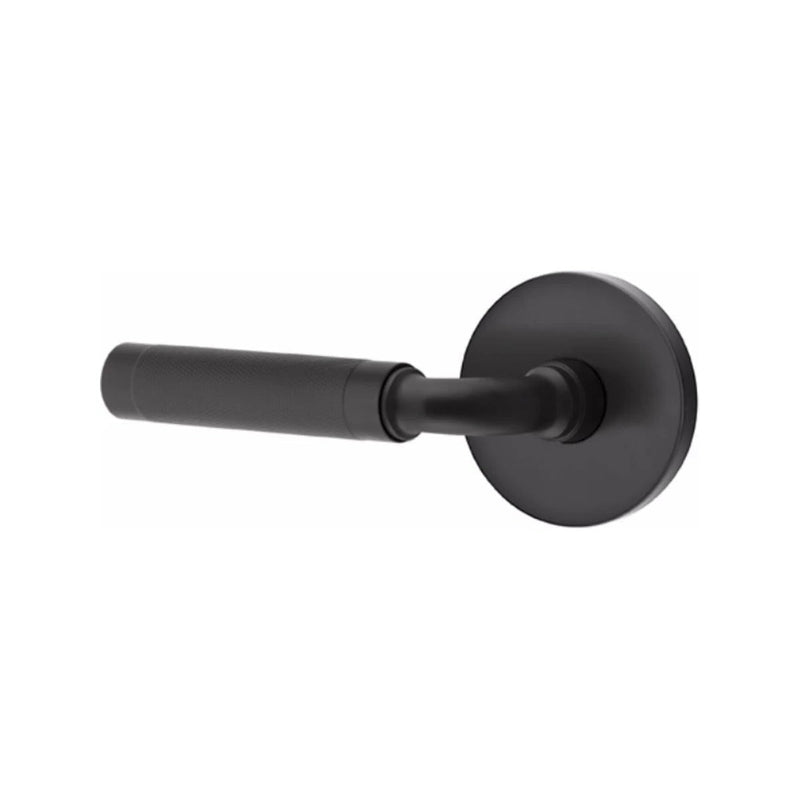 Emtek Select R-Bar Knurled Lever with Disk Rosette in Flat Black finish