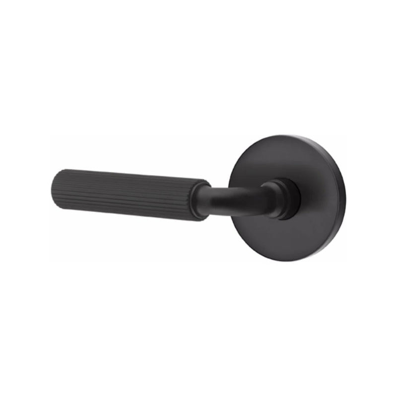 Emtek Select R-Bar Straight Knurled Lever with Disk Rosette in Flat Black finish