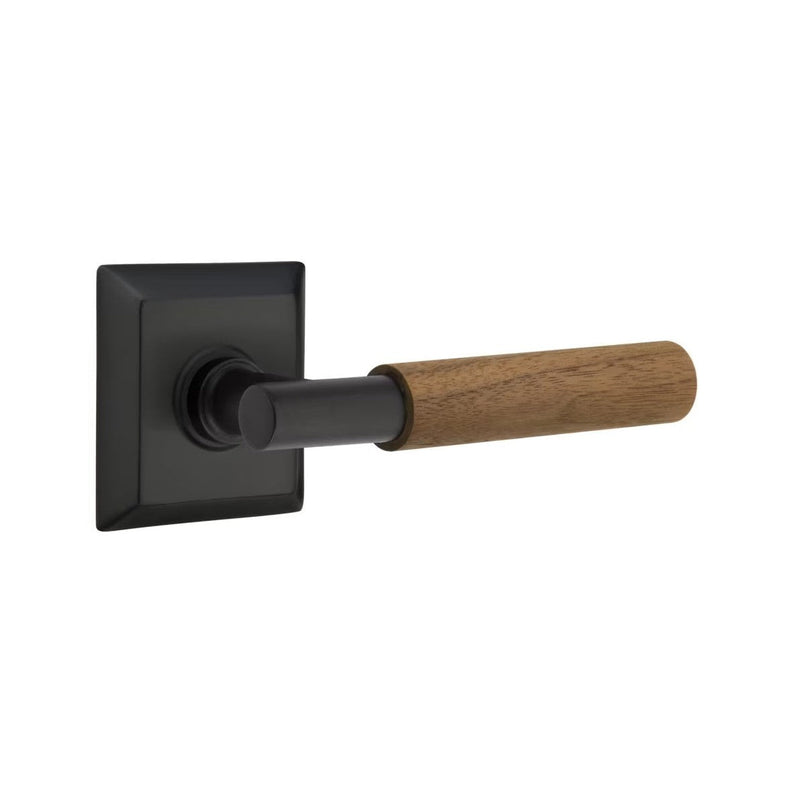 Emtek Select T-Bar Dark Walnut Lever with Quincy Rosette in Flat Black finish