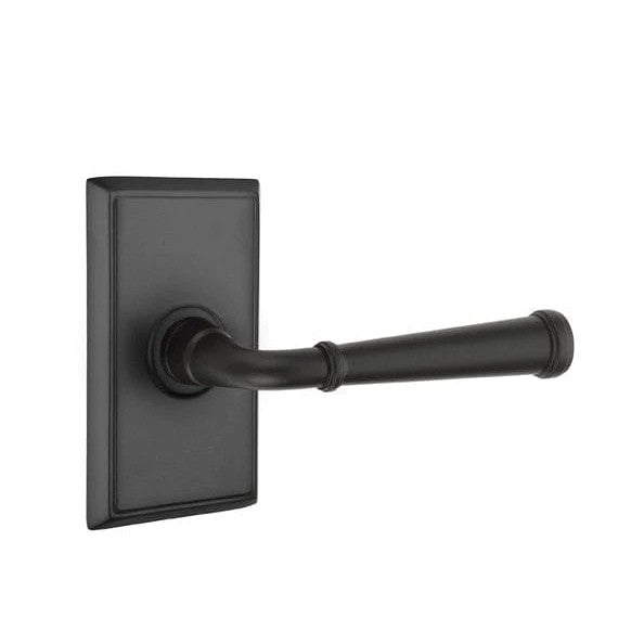 The Emtek Merrimack Lever With Rectangular Rosette in Flat Black finish