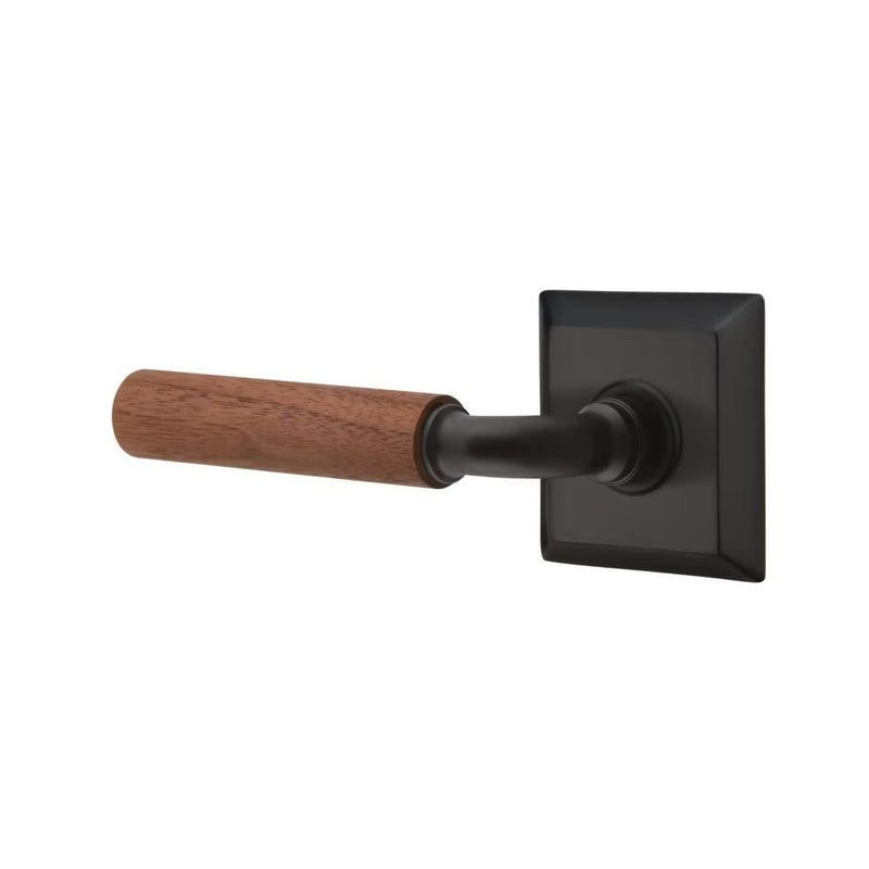 Emtek Select R-Bar Dark Walnut Lever with Quincy Rosette in Flat Black finish