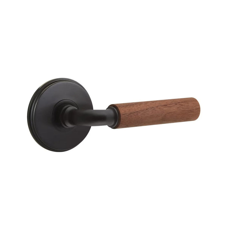 Emtek Select R-Bar Dark Walnut Lever with Watford Rosette in Flat Black finish