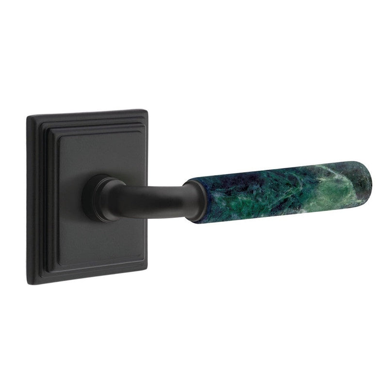 Emtek Select R-Bar Green Marble Lever with Wilshire Rosette in Flat Black finish