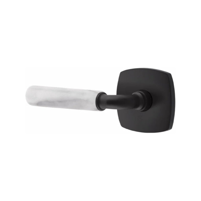 Emtek Select R-Bar White Marble Lever with Urban Modern Rosette in Flat Black finish