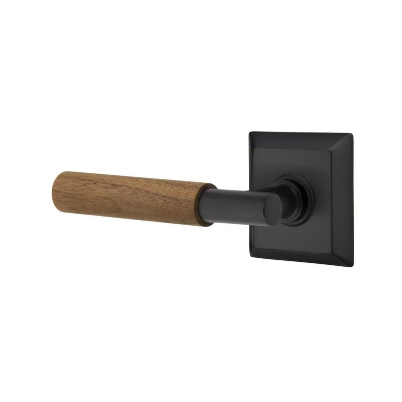 Emtek Select T-Bar Dark Walnut Lever with Quincy Rosette in Flat Black finish