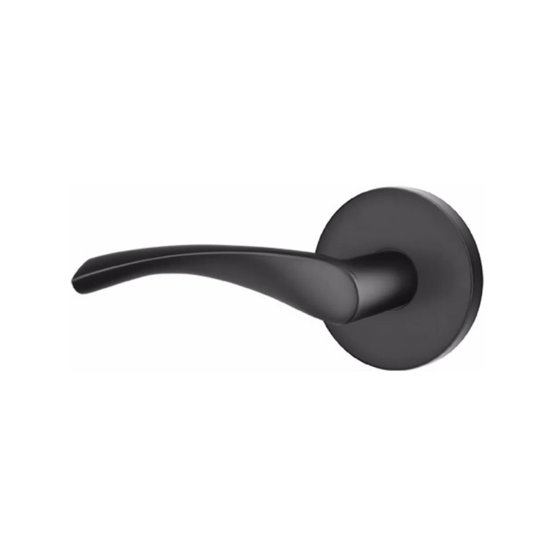 The Emtek Triton Lever With Disk Rosette in Flat Black finish