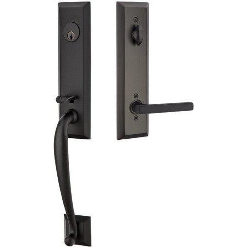 Emtek Adams Tubular Entrance Handleset With Freestone Lever in Flat Black finish