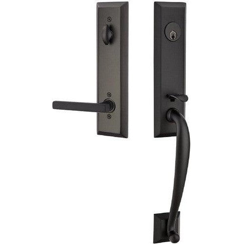 Emtek Adams Tubular Entrance Handleset With Freestone Lever in Flat Black finish