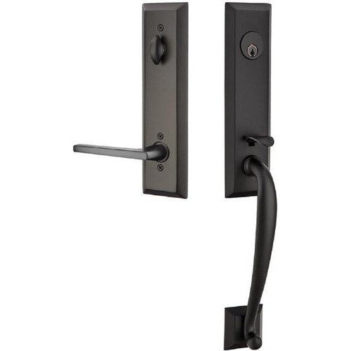 Emtek Adams Tubular Entrance Handleset With Helios Lever in Flat Black finish