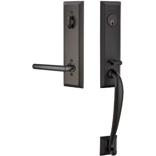 Emtek Adams Tubular Entrance Handleset With Stuttgart Lever in Flat Black finish