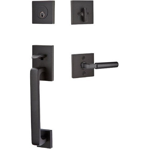 Emtek Baden Entrance Handleset With Hercules Lever in Flat Black finish