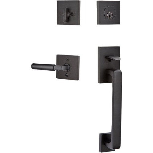 Emtek Baden Entrance Handleset With Hercules Lever in Flat Black finish