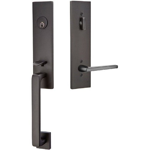 Emtek Davos Tubular Entrance Handleset With Helios Lever in Flat Black finish