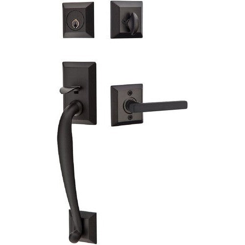 Emtek Franklin Tubular Entrance Handleset With Freestone Lever in Flat Black finish