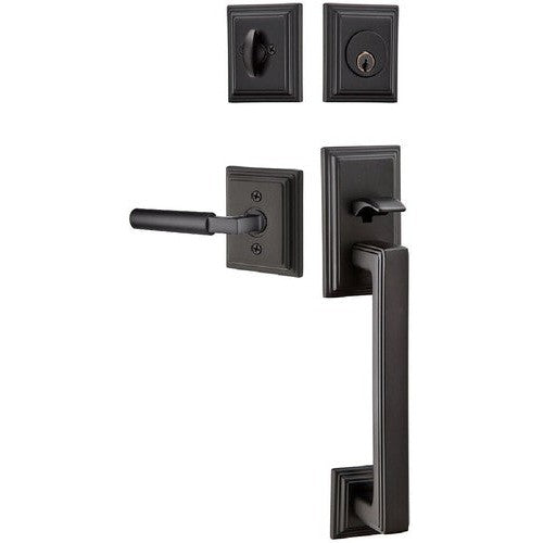 Emtek Hamden Tubular Entrance Handleset With Hercules Lever in Flat Black finish