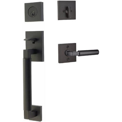 Emtek Hercules Smooth Sectional Tubular Entry Set with Hercules Lever in Flat Black finish